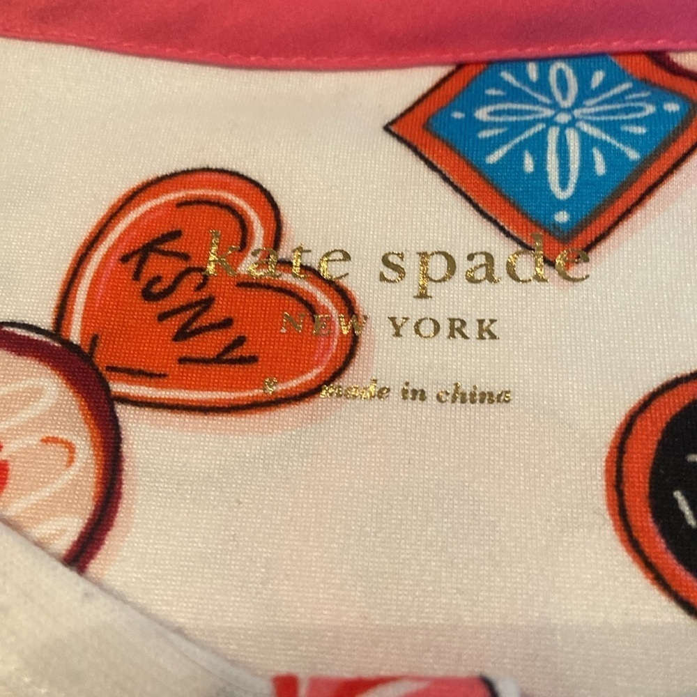 Kate Spade Pajama Top Shirt Holiday Christmas Print Long Sleeve White Blue Pink - Picture 7 of 7